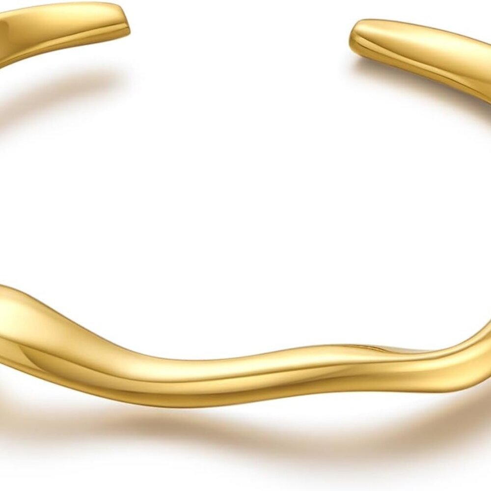 Teardrop Gold Cuff Bracelets for Women Adjustable 18K Gold Plated Chunky Open Cu
